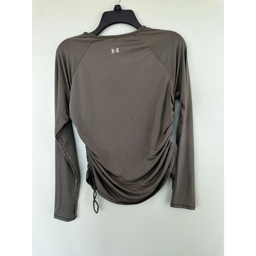 Under Armour Shirt Top Sz S Rouched Gym Workout Side Tie Running Athletic Green‍ - Picture 8 of 8